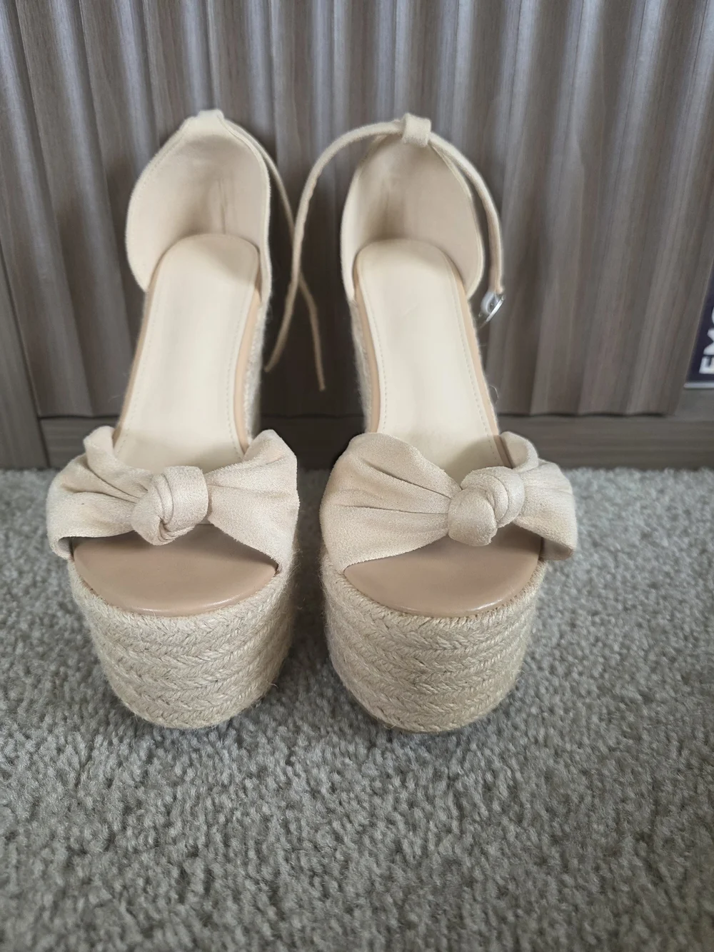 Womens Beige Platform Espadrille Sandals with Knot Detail